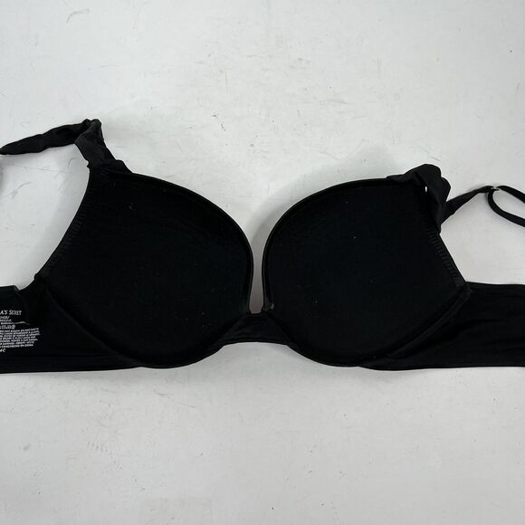 Victoria's Secret Size 34C Plunge Bra Tiny Bow Detail Underwire Adjustable Black - Picture 8 of 10